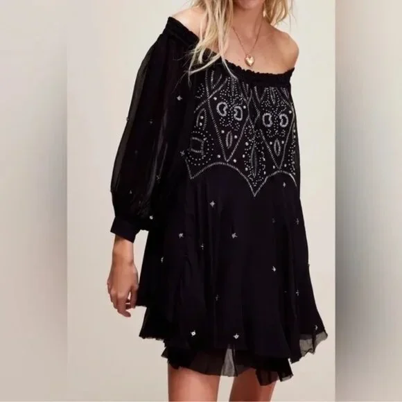 Free People | Dresses | Nwt Free People Bali Moon Gleam Beaded Mini Dress  Medium | Poshmark